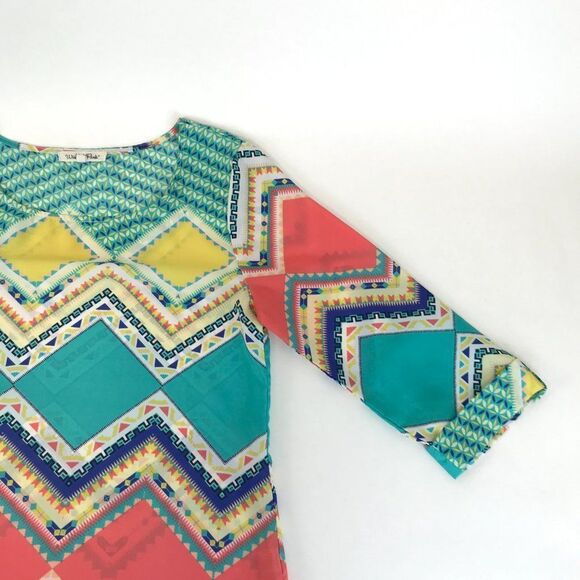 Wishful Park Scoop Neck Blouse Women's Small Chevron Geometric 3/4 Sleeves Sheer - Picture 5 of 10